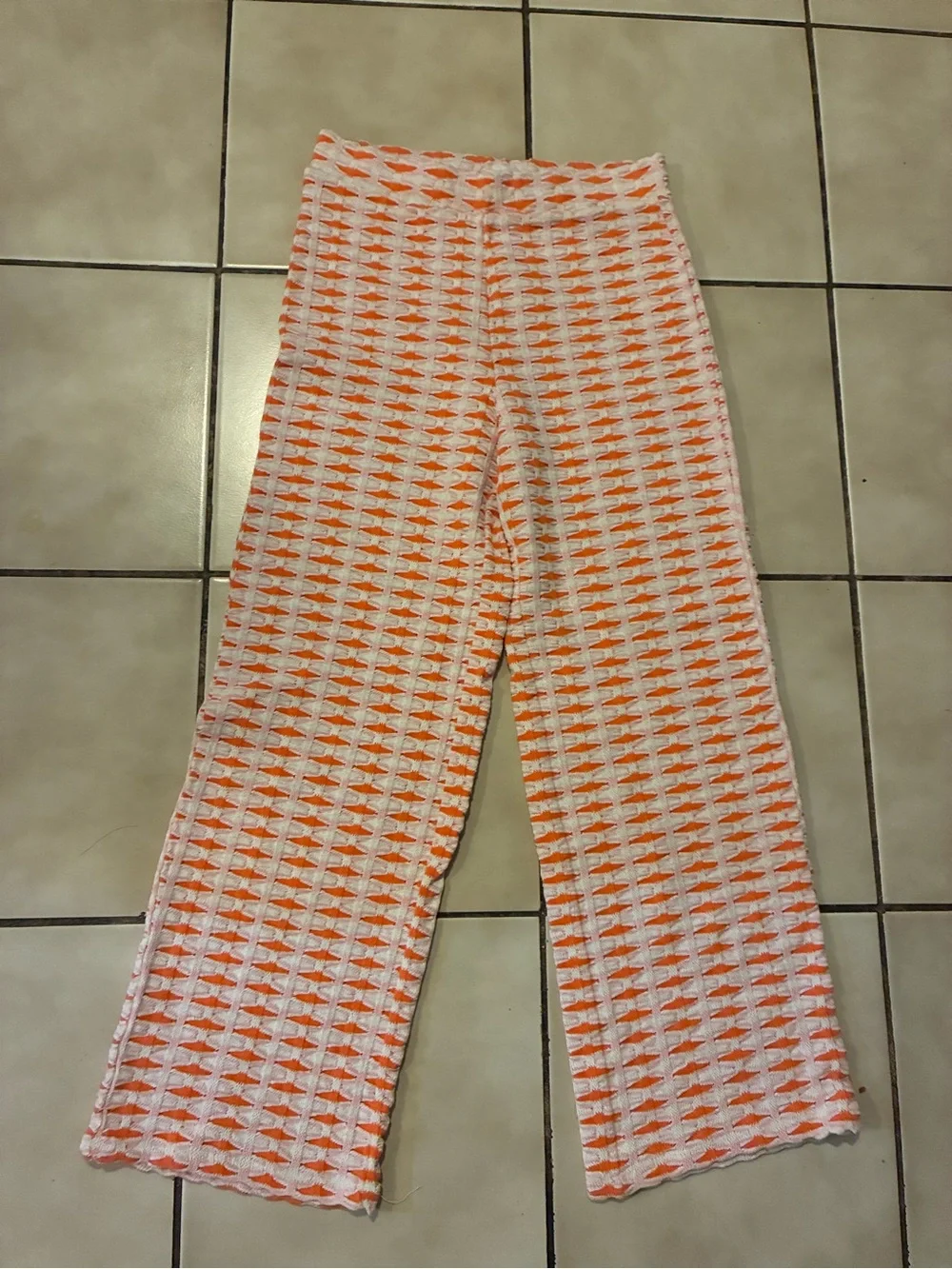 Zara Orange and White Patterned Wide-Leg Knit Pants - Picture 2 of 5